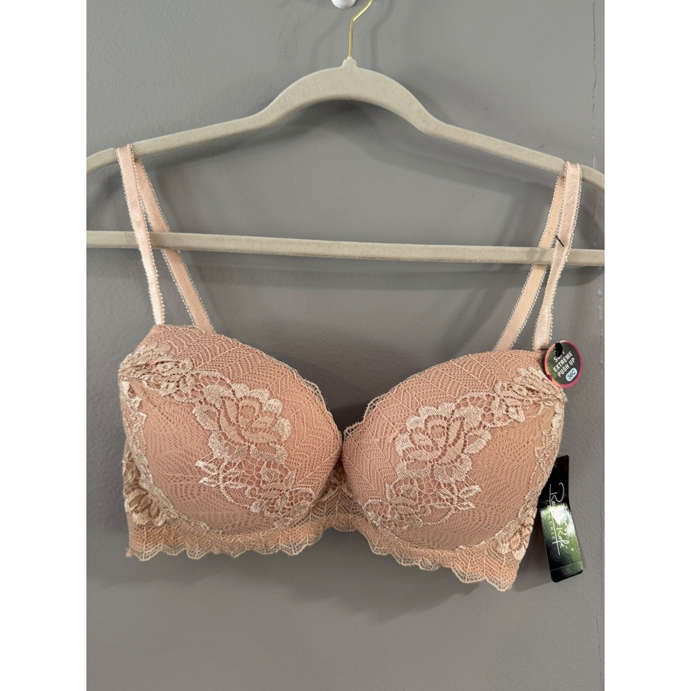Rene Rofe Lingerie Lace Extreme Push‎ Up Bra 36C Beige Floral New
